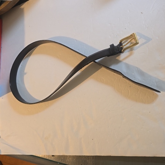 Mens Dark Brown Leather Belt w/ Gold tone Buckle Neutral Minimalist FLAW Sz.M/L - Picture 4 of 9